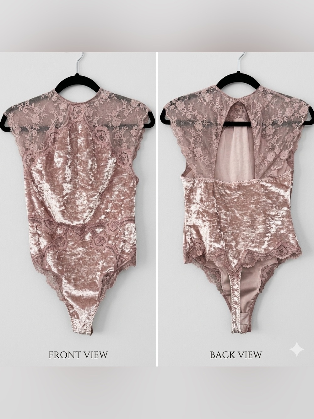 Victoria's Secret Mauve Velvet & Lace Mock Neck Bodysuit M Coquette Y2K